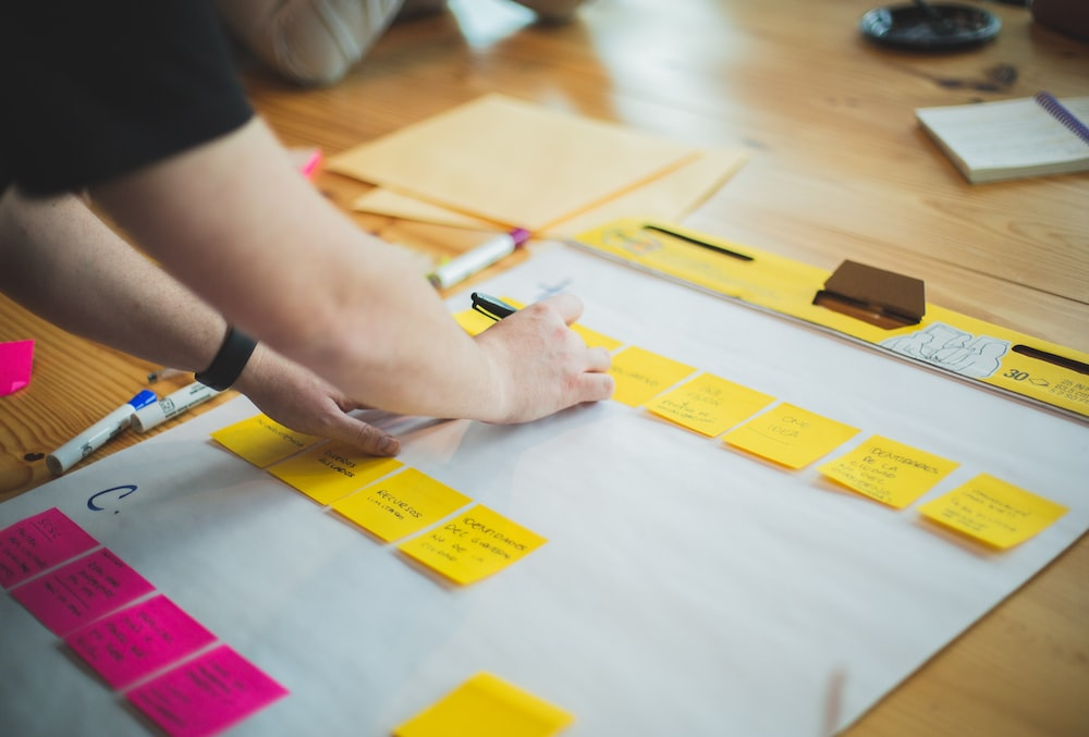 A person using sticky notes for project planning
